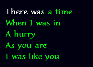 There was a time
When I was in
A hurry

As you are

I was like you