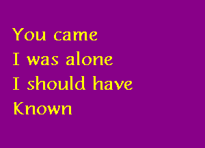 You came
I was alone

I should have
Known