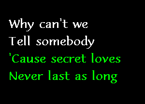 Why can't we
Tell somebody
'Cause secret loves

Never last as long