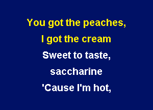 You got the peaches,
I got the cream

Sweet to taste,
saccharine
'Cause I'm hot,