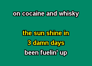 on cocaine and whisky

the sun shine in
3 damn days

been fuelin' up