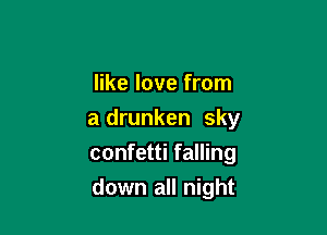 like love from

a drunken sky

confetti falling
down all night