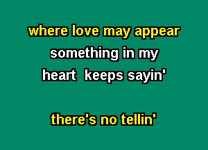 where love may appear
something in my

heart keeps sayin'

there's no tellin'