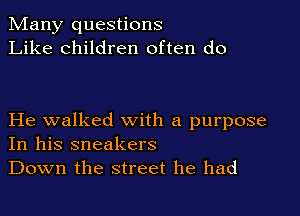 Many questions
Like children often do

He walked with a purpose
In his sneakers
Down the street he had