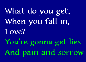 What do you get,

When you fall in,
Love?

You're gonna get lies
And pain and sorrow