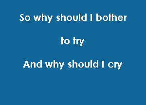 So why should I bother

to try

And why should I cry