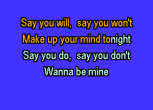 Say you will, say you won't
Make up your mind tonight

Say you do, say you don't

Wanna be mine