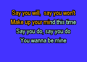 Say you will, say you won't
Make up your mind this time

Say you do, say you do
You wanna be mine