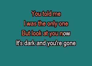 You told me
I was the only one
But look at you now

It's dark and you're gone