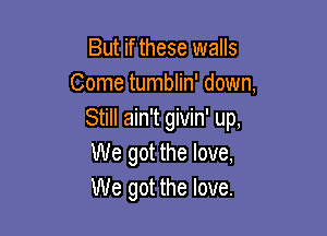 But if these walls
Come tumblin' down,

Still ain't givin' up,
We got the love,
We got the love.