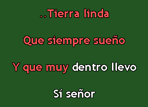 ..Tierra linda

Que siempre suerio

Y que muy dentro llevo

Si serior