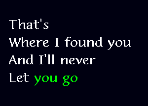 That's
Where I found you

And I'll never
Let you go