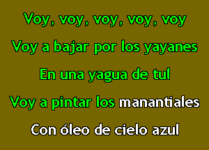 Voy, voy, voy, voy, voy
Voy a bajar por los yayanes
En una yagua de tul
Voy a pintar los manantiales

Con dleo de cielo azul