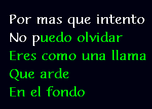 Por mas que intento
No puedo olvidar
Eres como una llama
Que arde

En el fondo