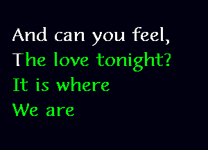 And can you feel,
The love tonight?

It is where
We are