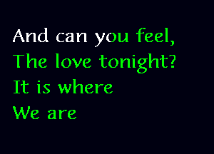 And can you feel,
The love tonight?

It is where
We are