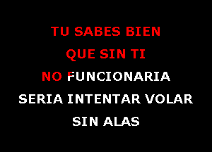 TU SABES BIEN
QUE SIN TI

NO FUNCIONARIA
SERIA INTENTAR VOLAR
SIN ALAS