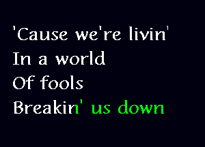 'Cause we're livin'
In a world

Of fools
Breakin' us down