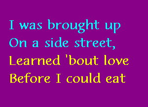 I was brought up
On a side street,
Learned 'bout love
Before I could eat
