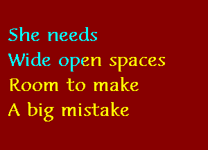 She needs
Wide open spaces

Room to make
A big mistake