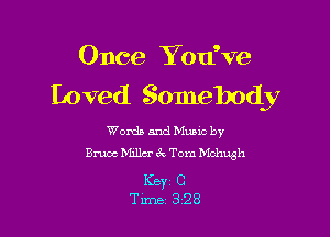 Once Yatfve
Loved Somebody

Words and Mums by
Bruce Miller 6v Tom Mchugh

KEY1 C
Tune 328