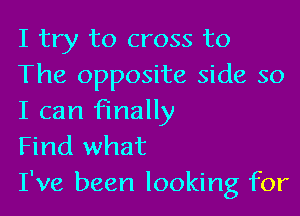 I try to cross to
The opposite side so

I can finally
Find what
I've been looking for