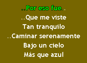 ..Por eso fue..
..Que me viste
Tan tranquilo

..Caminar serenamente
Bajo un cielo
M65 que azul