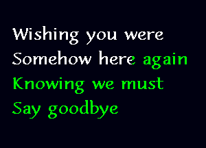 Wishing you were

Somehow here again

Knowing we must

Say goodbye