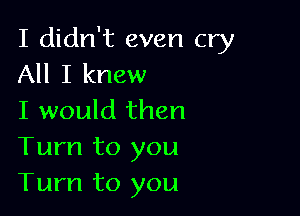 I didn't even cry
All I knew

I would then
Turn to you
Turn to you