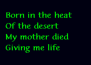 Born in the heat
Of the desert

My mother died
Giving me life