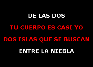 DE LAS DOS
TU CUERPO ES CASI Y0
DOS ISLAS QUE SE BUSCAN
ENTRE LA NIEBLA