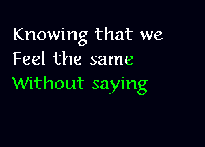 Knowing that we
Feel the same

Without saying