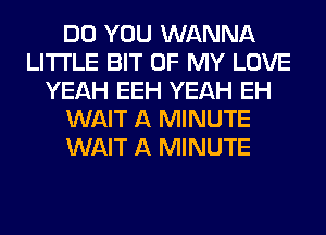 DO YOU WANNA
LITTLE BIT OF MY LOVE
YEAH EEH YEAH EH
WAIT A MINUTE
WAIT A MINUTE