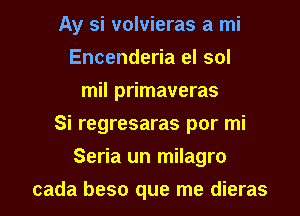 Ay si volvieras a mi
Encenderia el sol
mil primaveras
Si regresaras por mi

Seria un milagro

cada beso que me dieras l