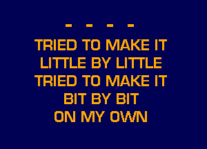 TRIED TO MAKE IT
LITTLE BY LI'I'I'LE
TRIED TO MAKE IT
BIT BY BIT

ON MY OWN l