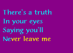 There's a truth
In your eyes

Saying you'll
Never leave me