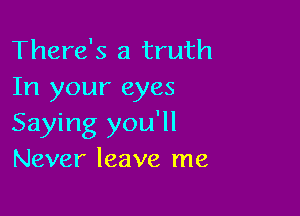 There's a truth
In your eyes

Saying you'll
Never leave me