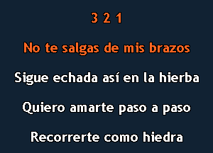 3 2 1
No te salgas de mis brazos
Sigue echada asi en la hierba
Quiero amarte paso a paso

Recorrerte como hiedra