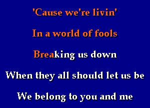 'Cause we're livin'
In a world of fools
Breaking us down

When they all should let us be

We belong to you and me