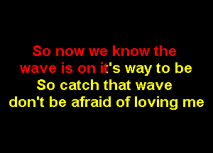 So now we know the
wave is on it's way to be

So catch that wave
don't be afraid of loving me