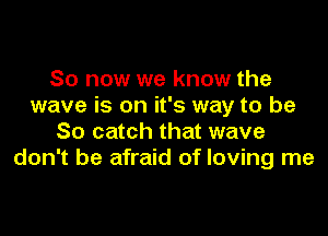 So now we know the
wave is on it's way to be

So catch that wave
don't be afraid of loving me