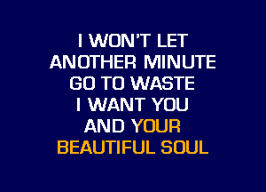 I WON'T LET
ANOTHER MINUTE
GO TO WASTE

I WANT YOU
AND YOUR
BEAUTIFUL SOUL