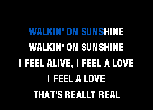 WRLKIH' 0N SUNSHINE
WALKIN' 0N SUNSHINE
I FEEL ALIVE, I FEEL A LOVE
I FEEL A LOVE

THAT'S REALLY REAL l