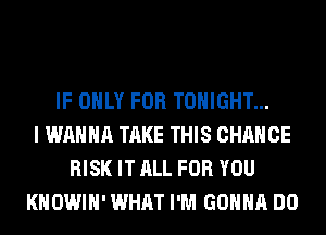 IF ONLY FOR TONIGHT...
I WANNA TAKE THIS CHANGE
RISK IT ALL FOR YOU
KHOWIH' WHAT I'M GONNA DO