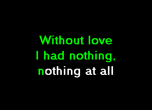 Without love

I had nothing,
nothing at all