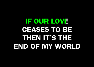 IF OUR LOVE
CEASES TO BE
THEN ITS THE

END OF MY WORLD