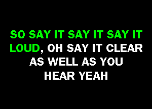 SO SAY IT SAY IT SAY IT
LOUD, 0H SAY IT CLEAR
AS WELL AS YOU

HEAR YEAH