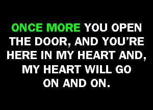 ONCE MORE YOU OPEN
THE DOOR, AND YOURE
HERE IN MY HEART AND,

MY HEART WILL GO
ON AND ON.