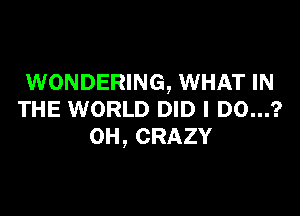 WONDERING, WHAT IN

THE WORLD DID l D0...?
0H, CRAZY