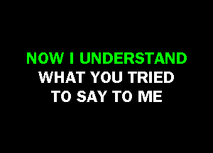 NOW I UNDERSTAND

WHAT YOU TRIED
TO SAY TO ME